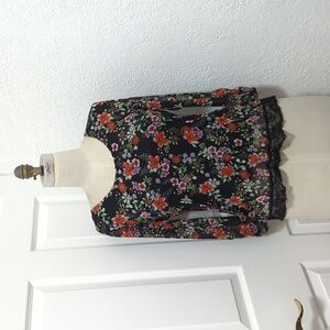 Black Floral Mesh Blouse